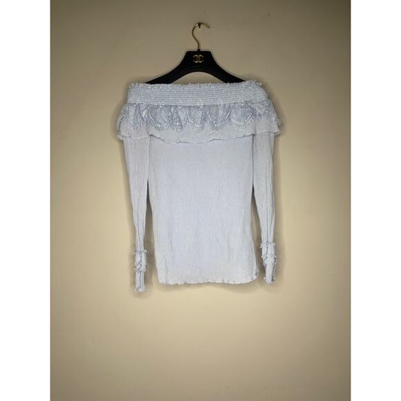 Kobi Halperin Tops - Kobi Halperin Women's Size Small Blue Off Shoulder Fringe Detail Long Sleeve Top